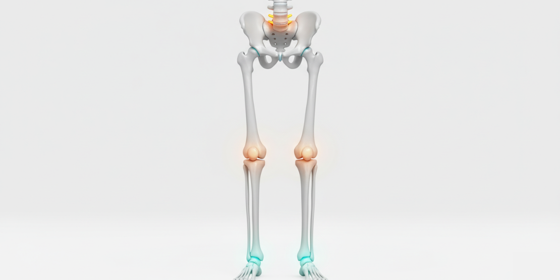 Grafički prikaz Joint-by-Joint teorije na ljudskom telu sa označenim zonama mobilnosti i stabilnosti.
