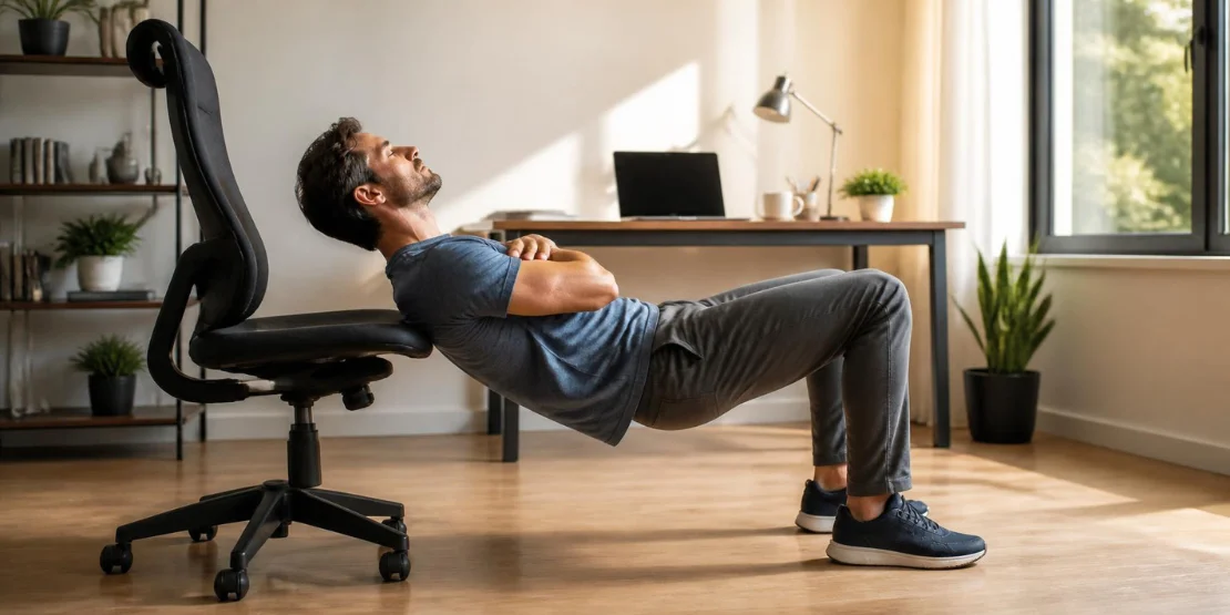 Mikro-vežbe za IT radnike — most za gluteus u stolici i zidni anđeo kao dvominutna pauza