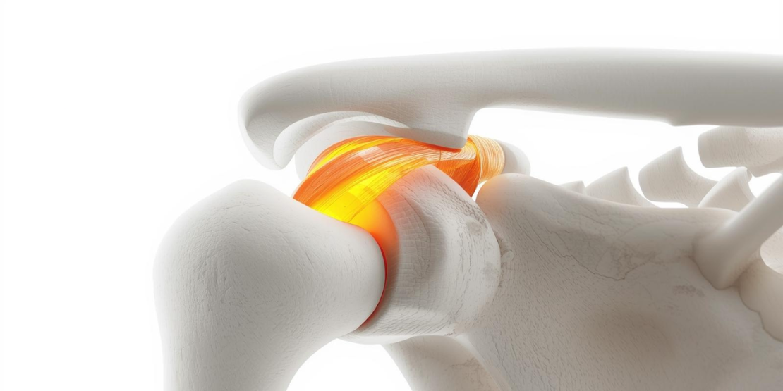 Biomehanički prikaz zgloba ramena sa označenim subakromijalnim prostorom i tetivom supraspinatusa.