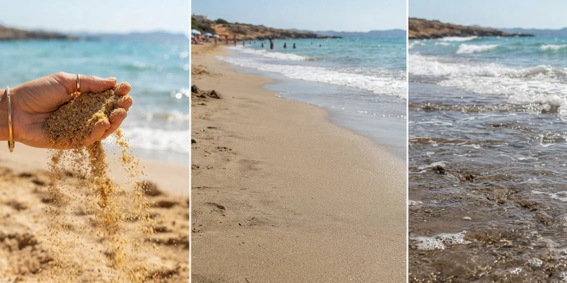 Tri tipa peska na plaži — suvi, vlažni i mokri pesak pored mora