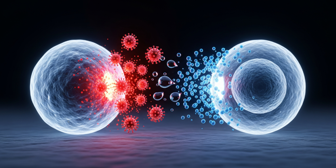 Selektivnost molekularnog vodonika je njegova najveća prednost u borbi protiv oksidativnog stresa. Dijagram koji prikazuje kako molekul H₂ (vodonik) neutrališe opasni hidroksilni radikal (•OH), dok ne reaguje sa korisnim slobodnim radikalima.