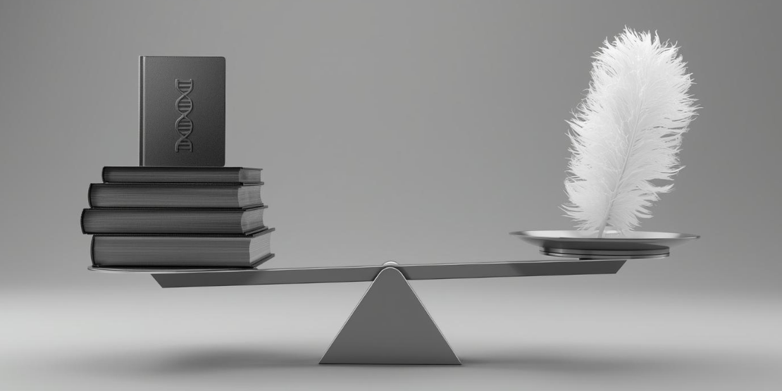 Naučni dokazi naspram anegdota Konceptualna slika vage na kojoj teške naučne knjige pretežu nad lakim perom, simbolizujući da dokazi imaju veću težinu od neutemeljenih tvrdnji.