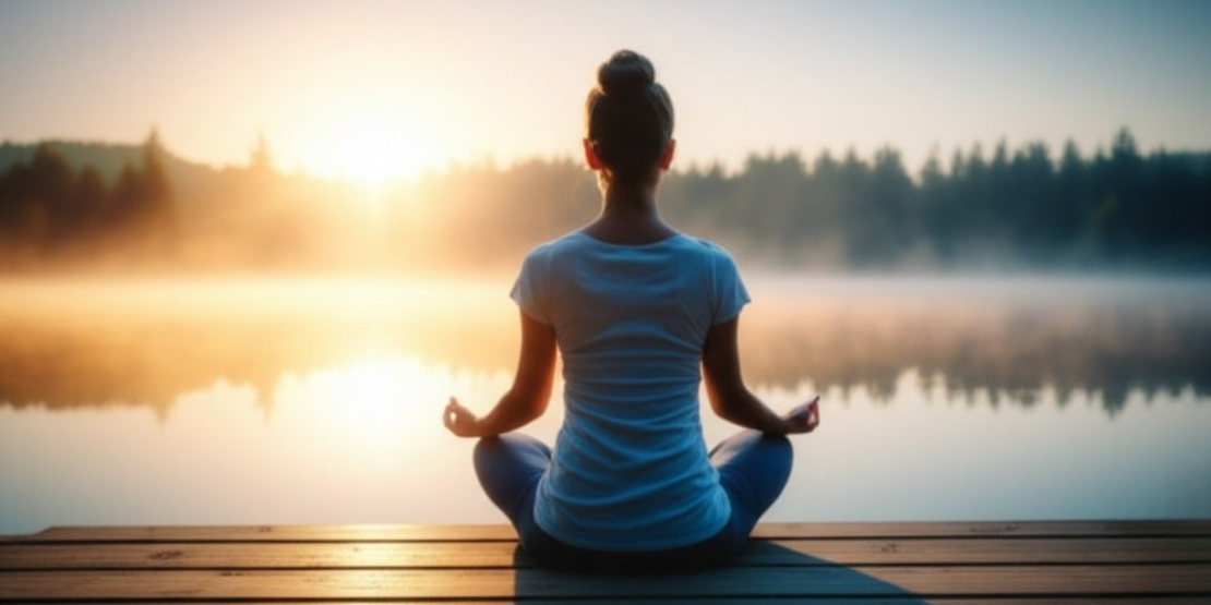 Smanjenje stresa i kretanje su podjednako važni kao i ishrana u borbi protiv hronične upale. Osoba koja meditira u prirodi, ilustracija važnosti smanjenja stresa za kontrolu upale