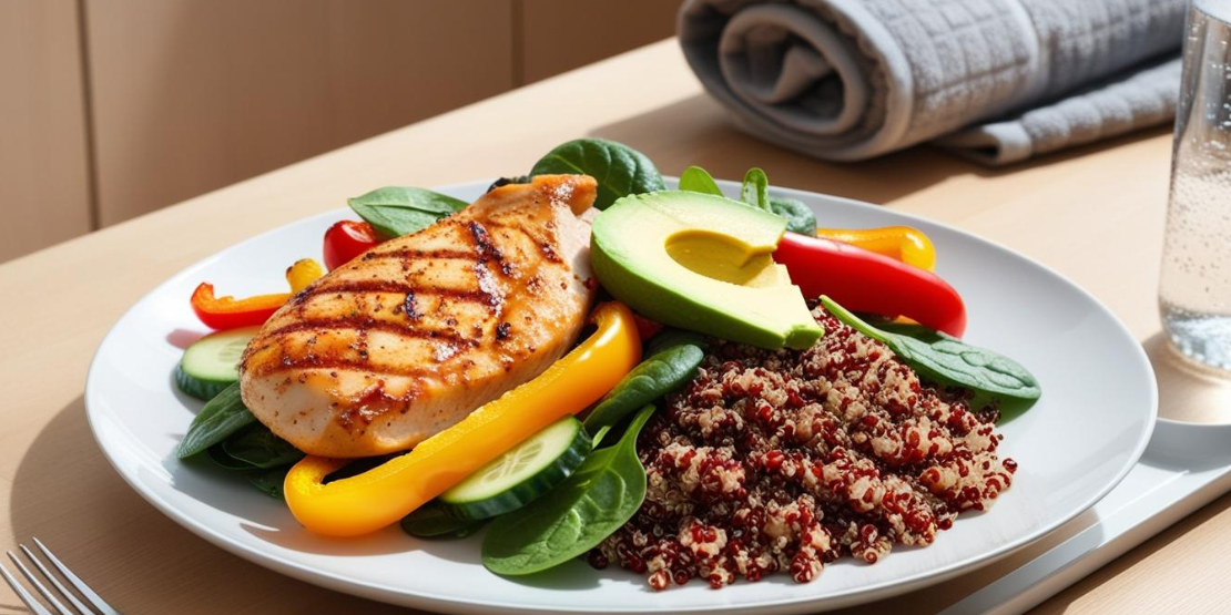 Zdrav fitnes obrok - piletina, povrće i quinoa